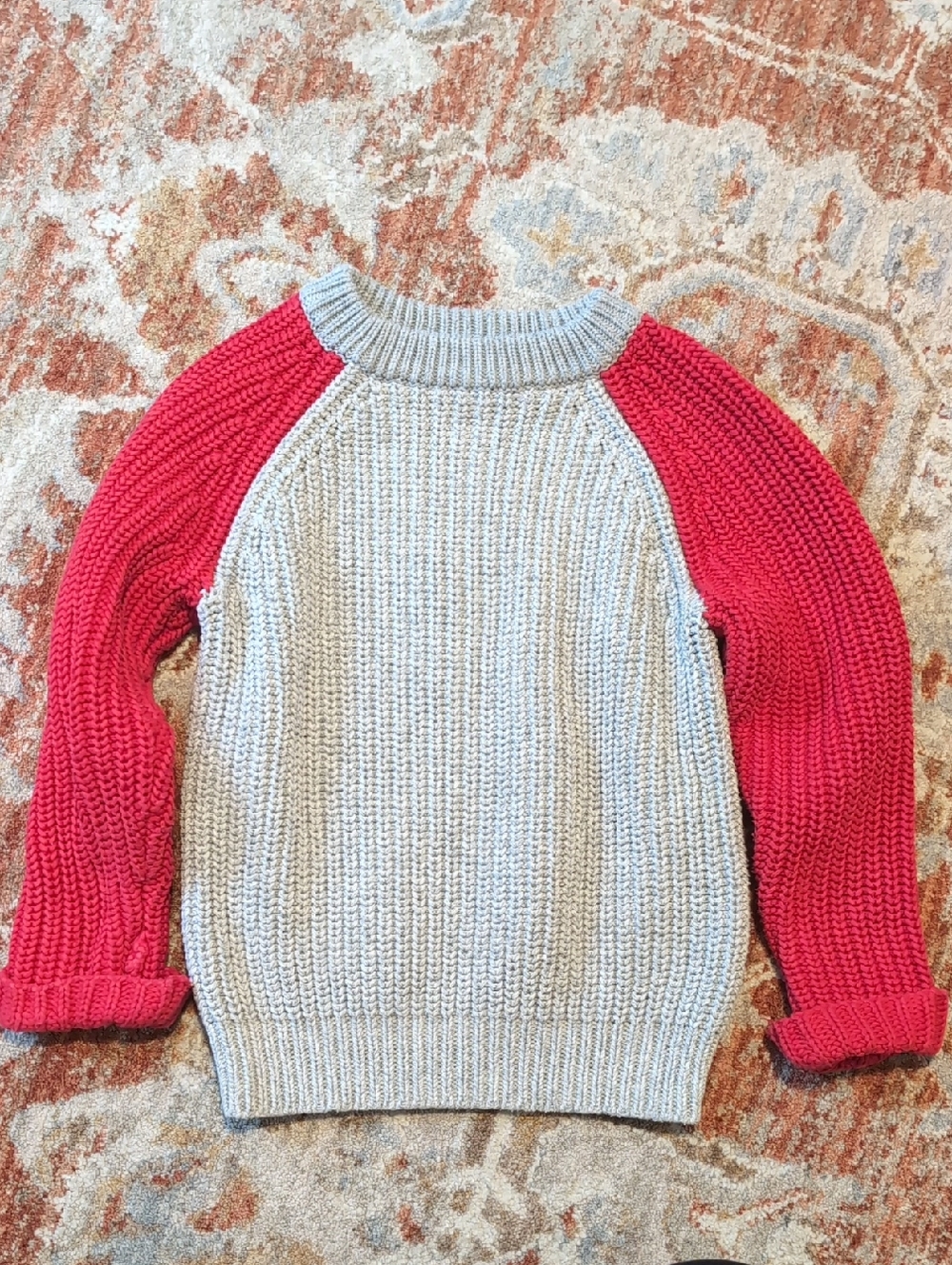 Boden Light Gray Chunky Knit Sweater with Red Trim
